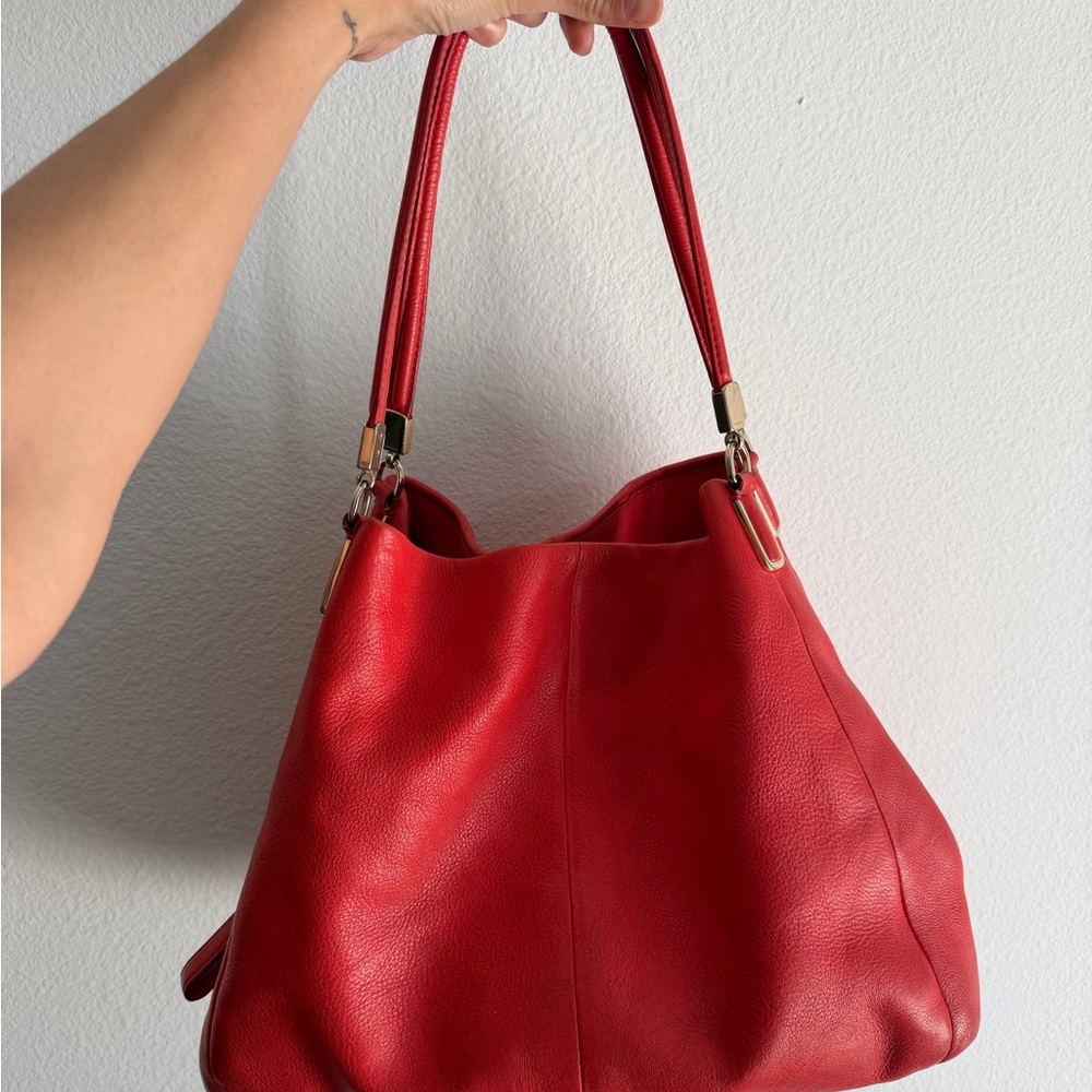 Coach Red Pebbled Leather Shoulder Bag with Gold Hardware